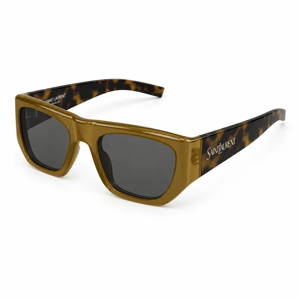 Saint Laurent SL 740 Women Pillowed Square 002 Olive Green / Tortoiseshell Sunglasses
