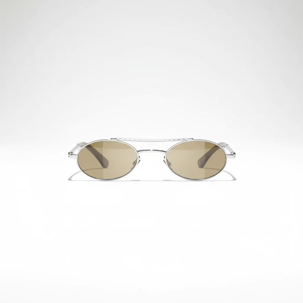 Chanel Oval Metal &amp; Imitation Pearl Brown Sunglasses