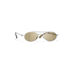 Chanel Oval Metal & Imitation Pearl Brown Sunglasses