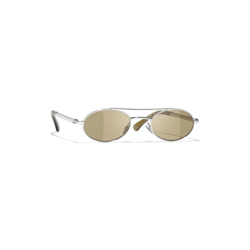 Chanel Oval Metal & Imitation Pearl Brown Sunglasses