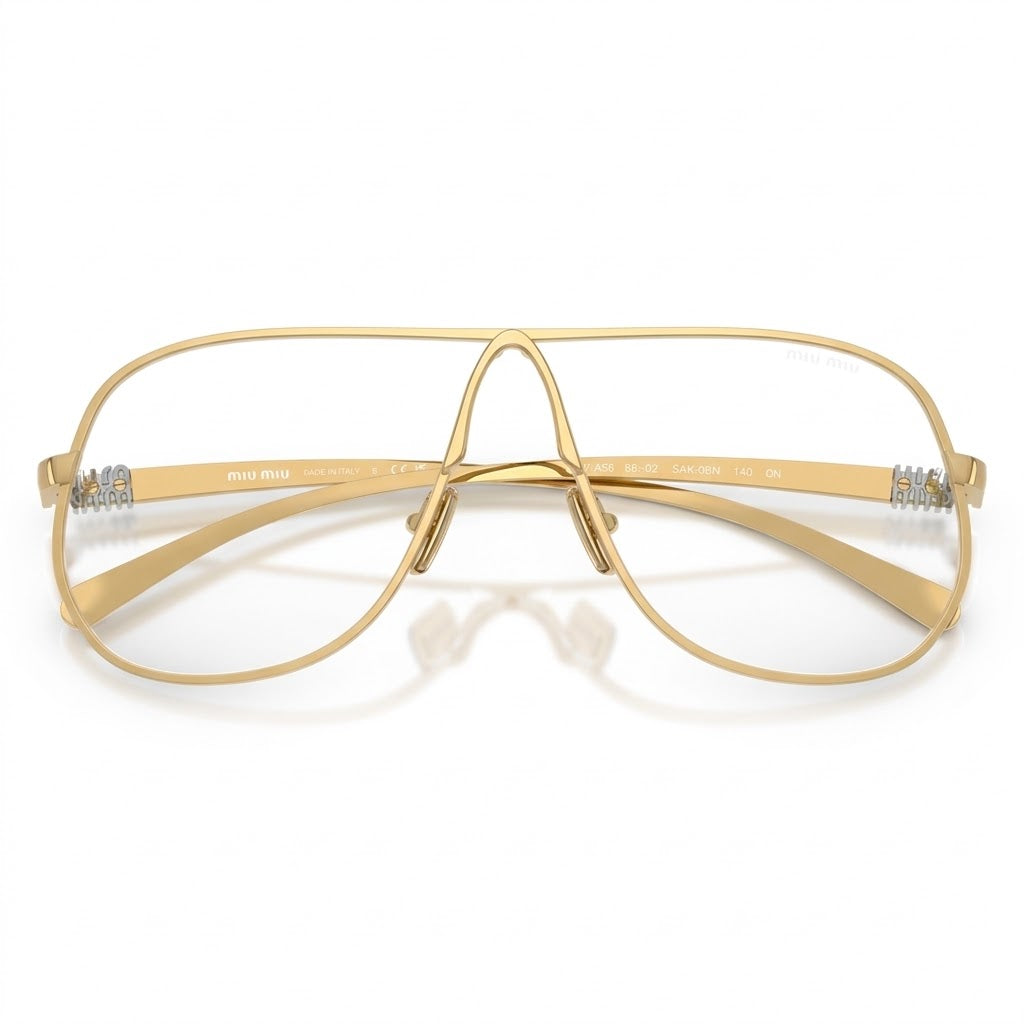 Miu Miu Women MU A56S Pilot Gold / Blue-Light Filter Clear Sunglasses
