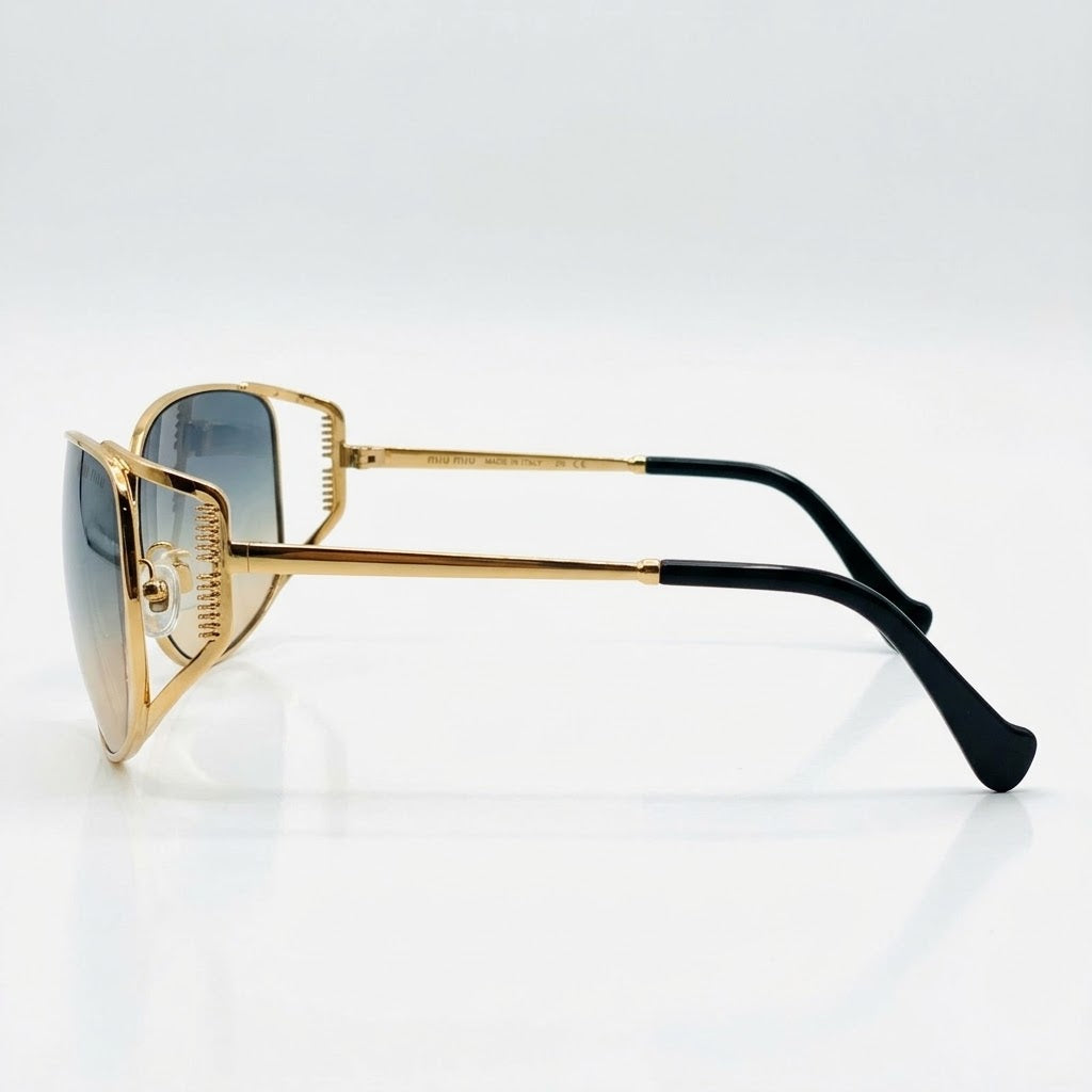 Miu Miu Women's MU148AV Cut-Out Metal Aviator Gold / Gradient Blue-Brown Sunglasses