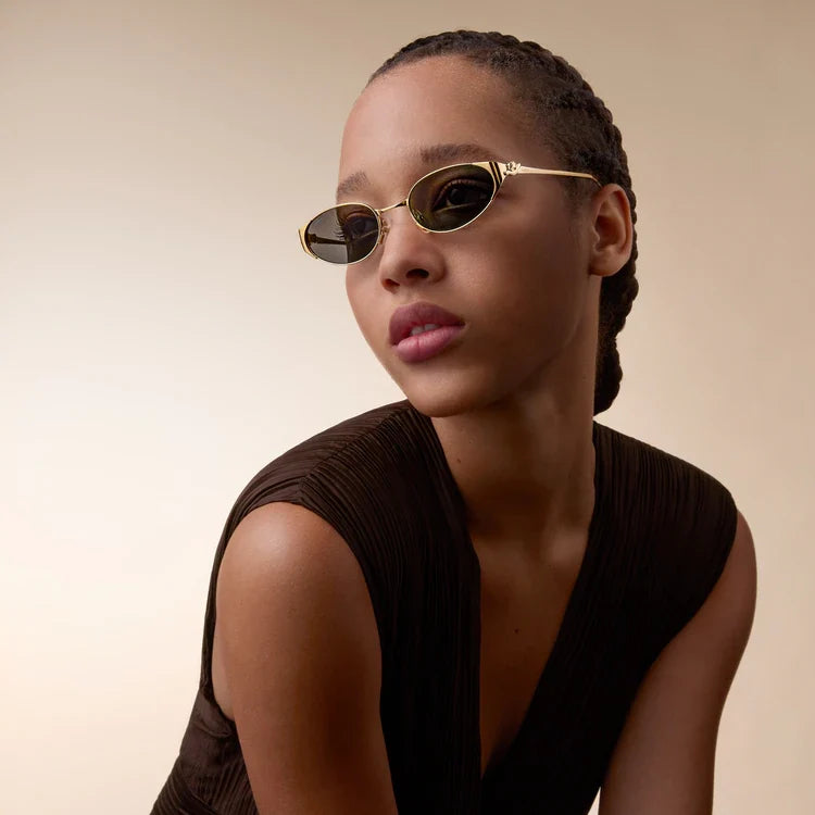 Cartier Panthère de C Women Oval Gold & Grey Mirrored  Sunglasses