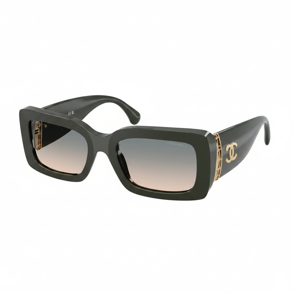 Chanel Women Rectangular Green Sunglasses