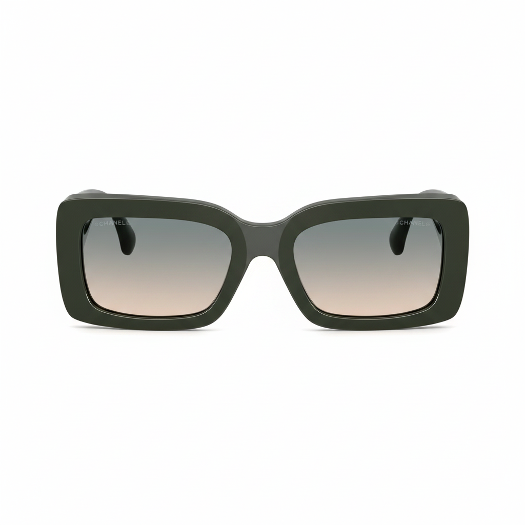  Chanel Women Rectangular Green Sunglasses 