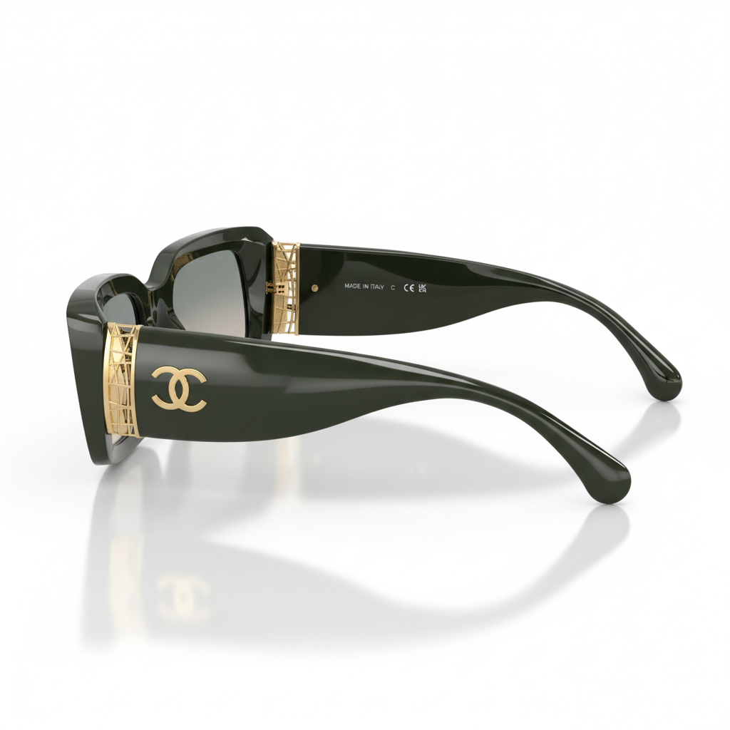 Chanel Women Rectangular Green Sunglasses
