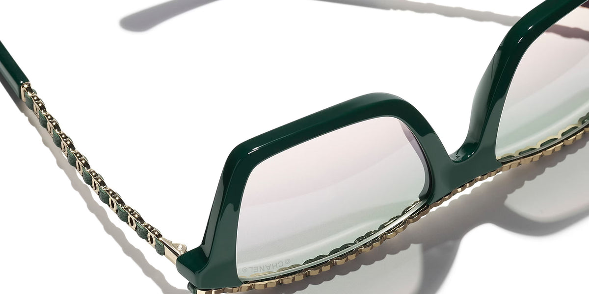 Chanel Women Rectangular Green Sunglasses