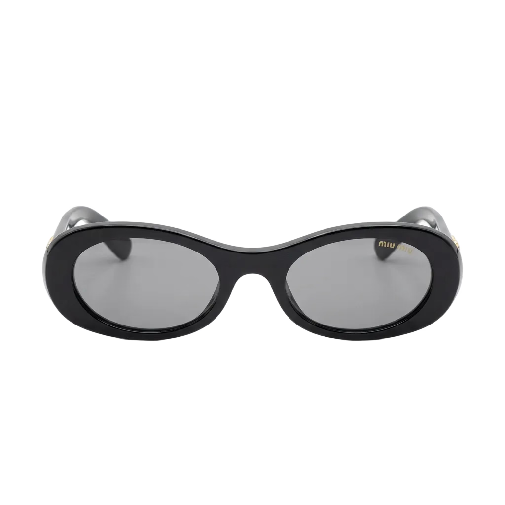 Miu Miu Women Oval Black / Dark Grey Sunglasses