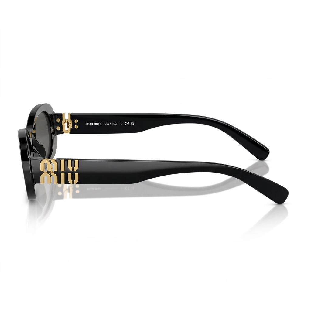 Miu Miu Women Oval Black / Dark Grey Sunglasses