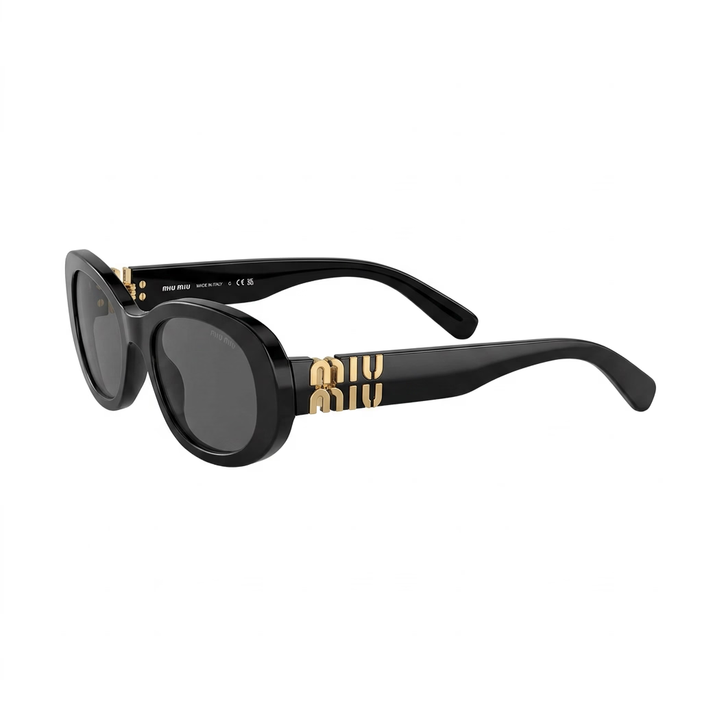 Miu Miu Women Black / Dark Grey Oval Sunglasses