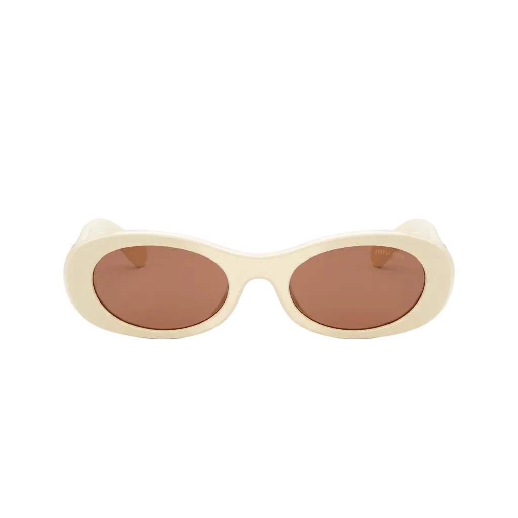 Miu Miu Women's MU 06ZS  Milk White / Brown Oval Sunglasses 