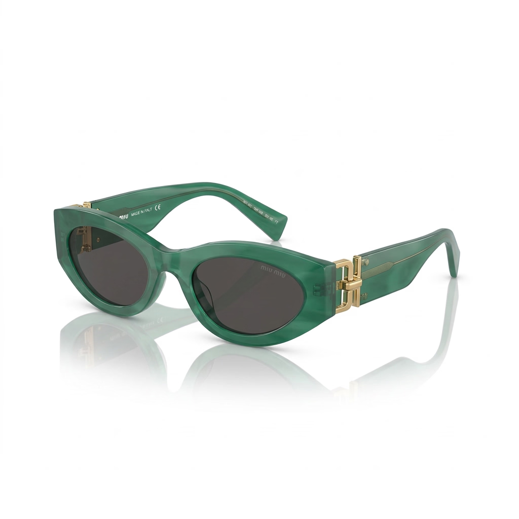 Miu Miu Women MU 11WS Glimpse Oval Green / Dark Grey Sunglasses