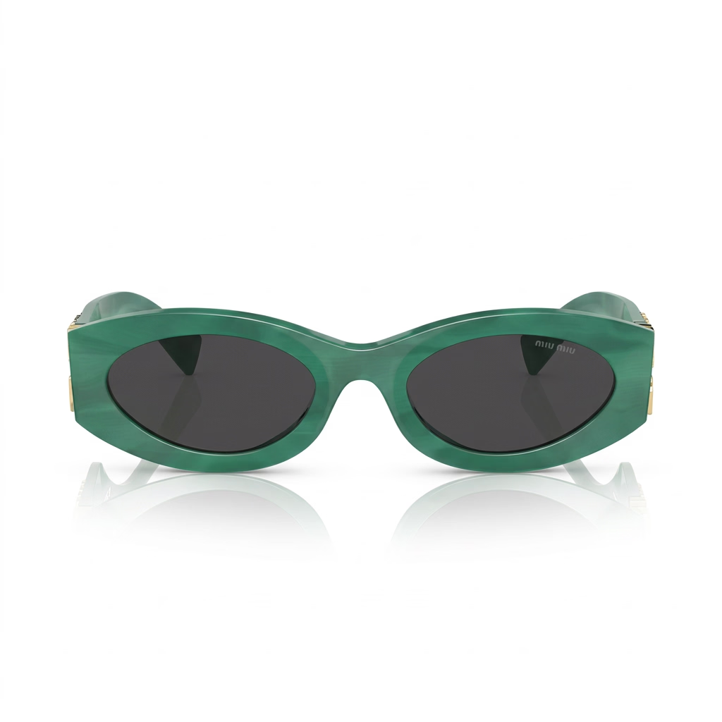 Miu Miu Women MU 11WS Glimpse Oval Green / Dark Grey Sunglasses 