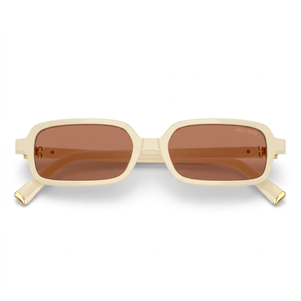 Miu Miu Regard MU 11ZS Women Rectangular Milk White / Brown Sunglasses