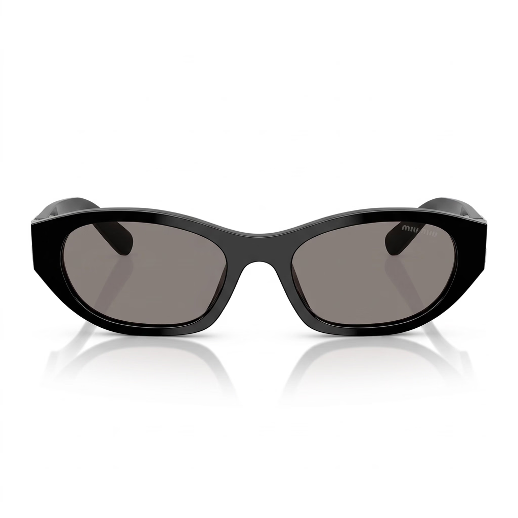 Miu Miu Women MU A03S Cat-Eye Glossy Black / Silver Logo Sunglasses