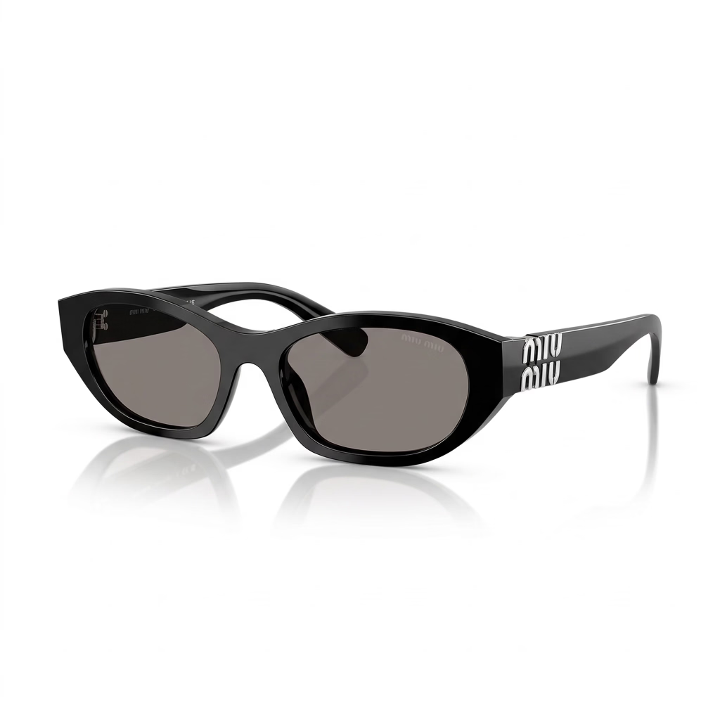 Miu Miu Women MU A03S Cat-Eye Glossy Black / Silver Logo Sunglasses
