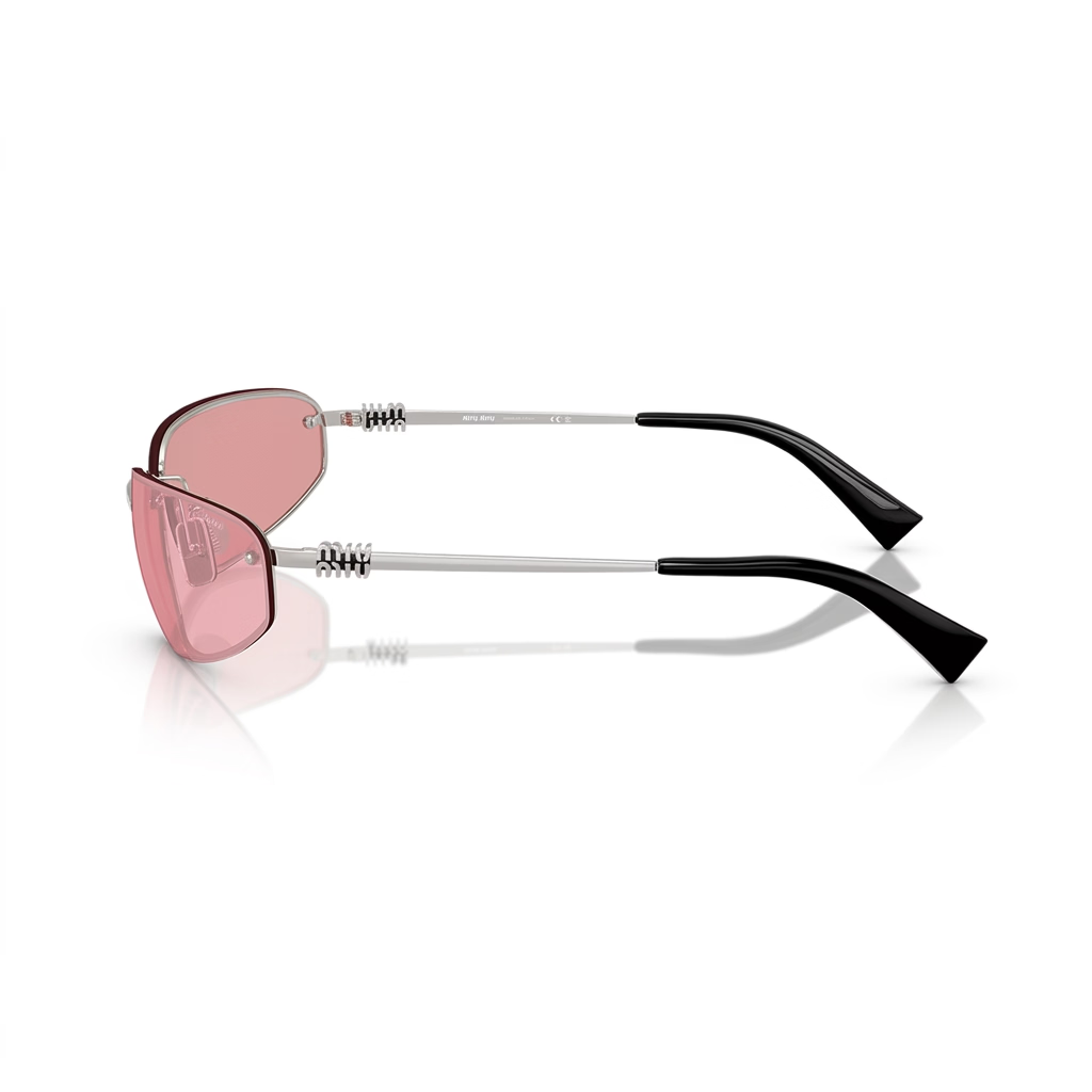 Miu Miu Women MU A50S Rimless Shield Silver / Soft Pink Sunglasses