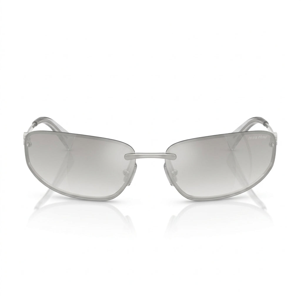 Miu Miu Women MU A50S Rimless Shield Clear Silver Gradient Sunglasses 