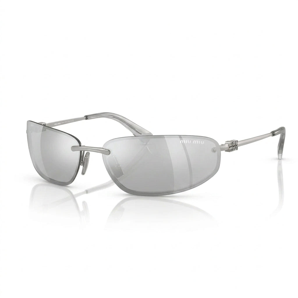 Miu Miu Women MU A50S Rimless Shield Clear Silver Gradient Sunglasses