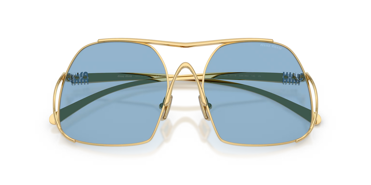 Miu Miu Women Square Gold / Light Blue Sunglasses