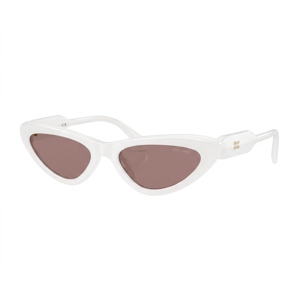 Miu Miu Women MU B11SU Cat-Eye Glossy Opal White / Mauve Sunglasses