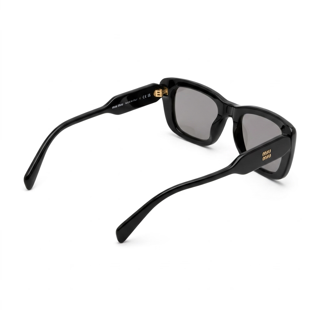 Miu Miu MU B12S Women Rectangular Black / Dark Grey Sunglasses