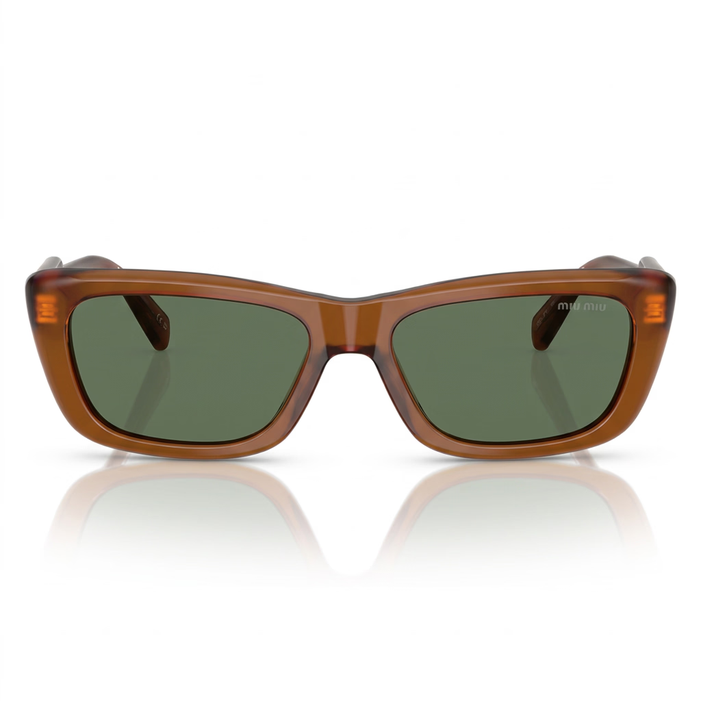 Miu Miu MU B12S Women Rectangular Honey / Green Sunglasses