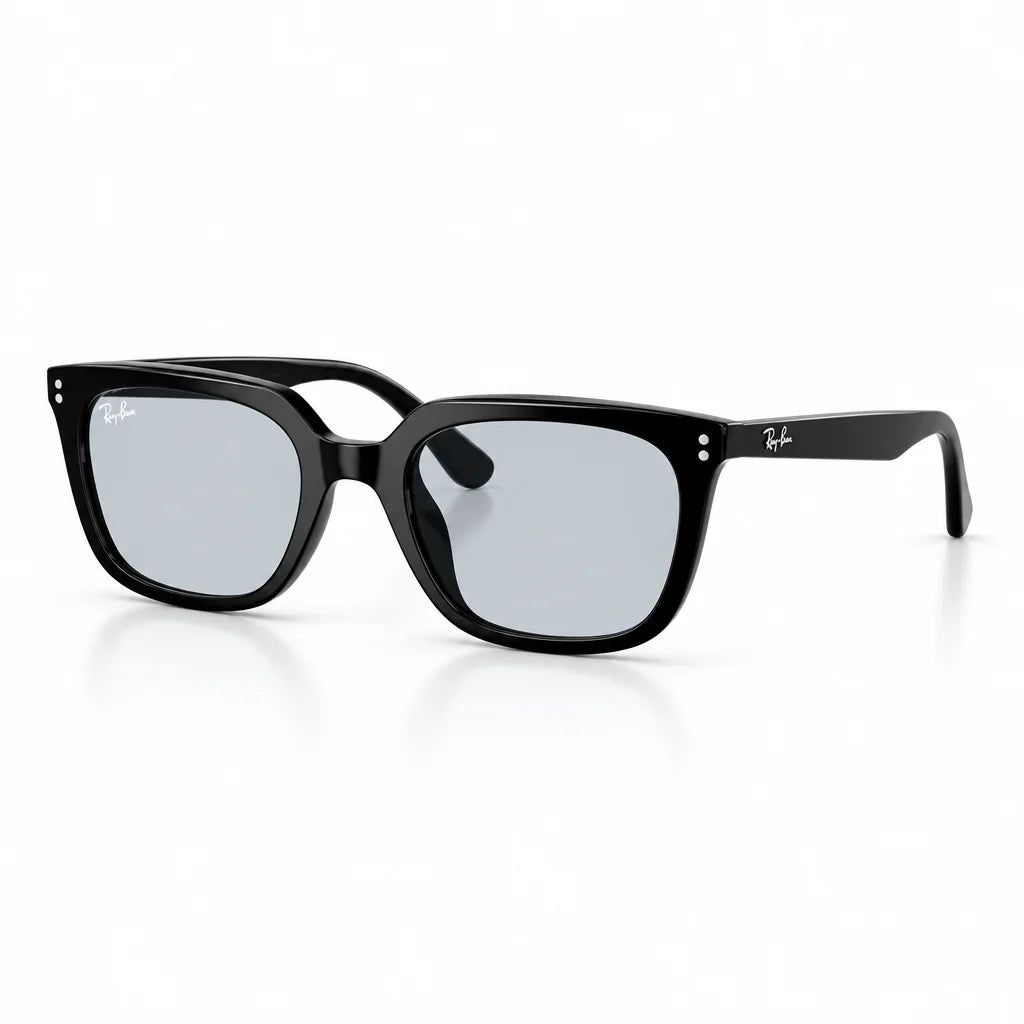 Ray-Ban Square Unisex Polished Black Frame Light Blue Sunglasses