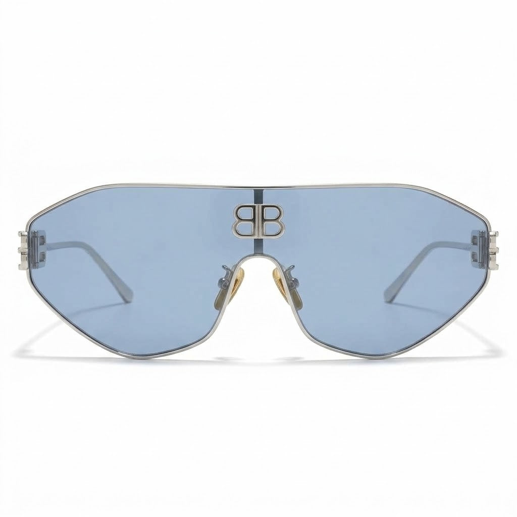 Balenciaga BB0283S Unisex Shield Silver / Light Blue Sunglasses