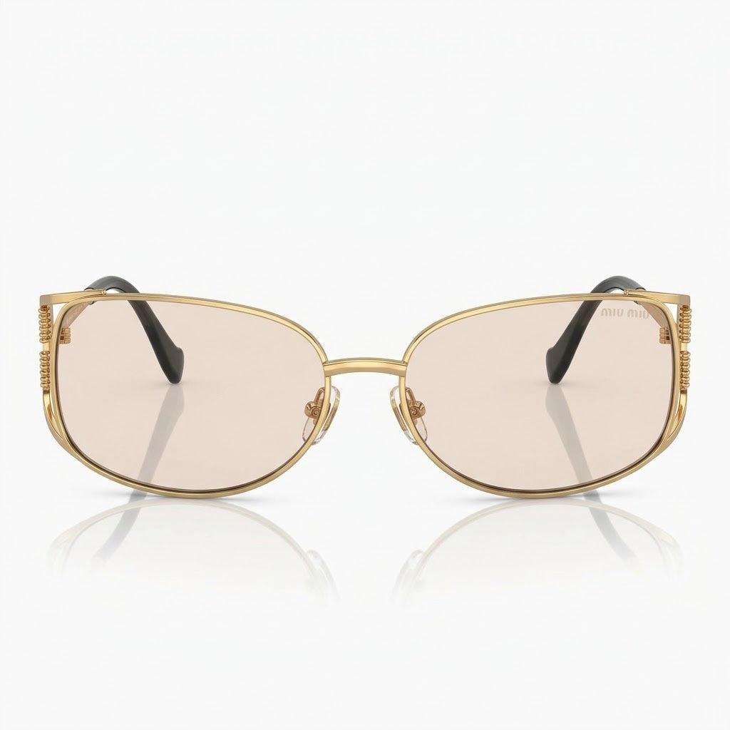 Miu Miu Women MU148AV Cut-Out Metal – Gold / Light Brown Tint Sunglasses 