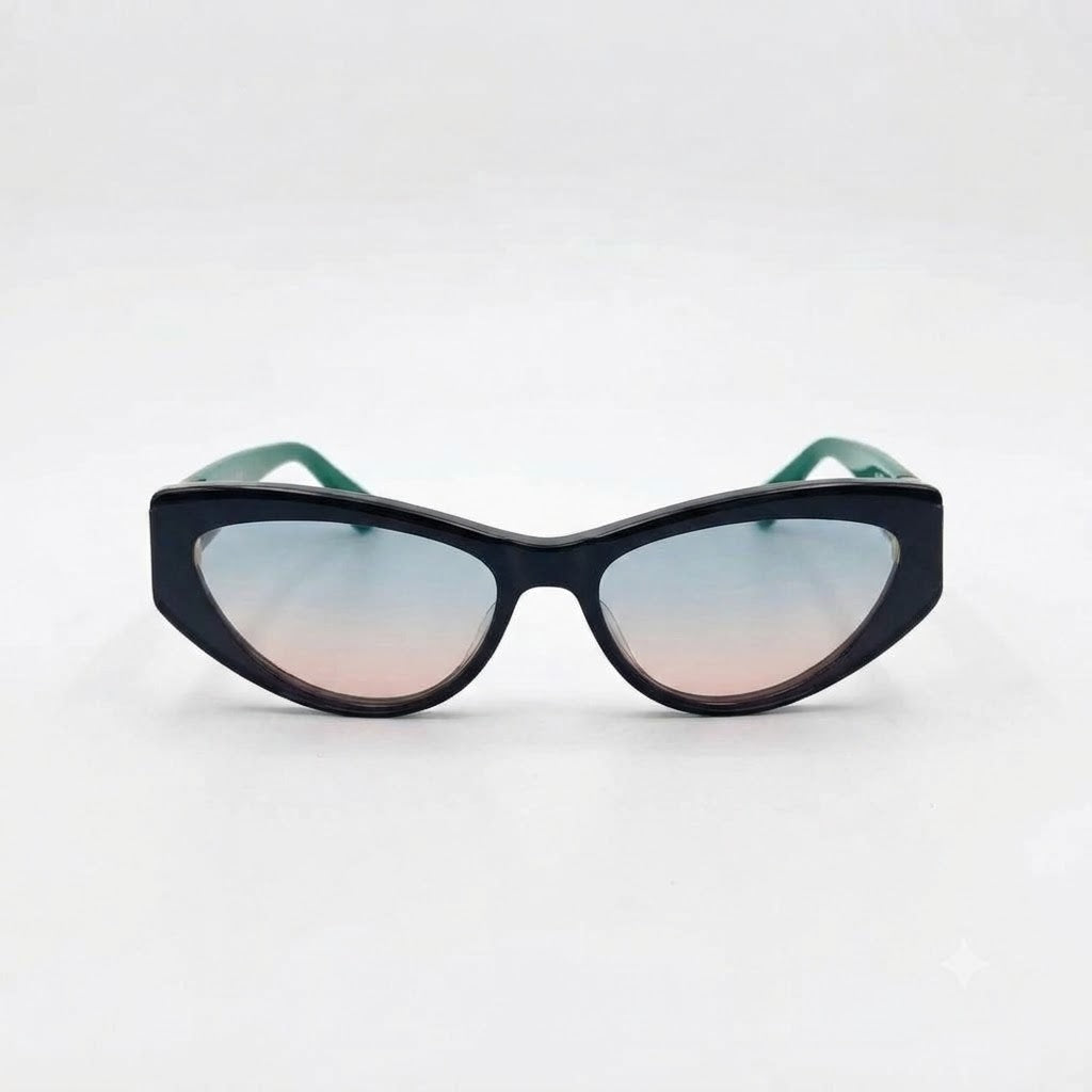 Chanel Women Angular Cat Eye Black & Green Sunglasses