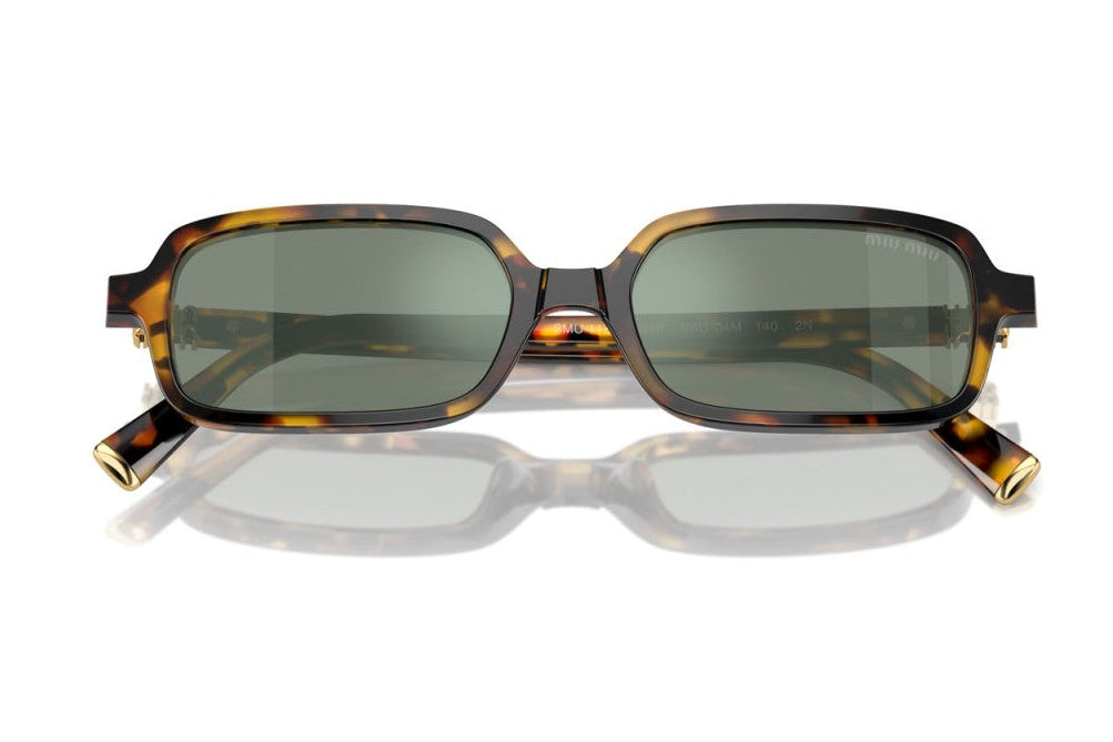 Miu Miu Regard MU 11ZS Women Rectangular Honey Havana / Green Mirror Sunglasses