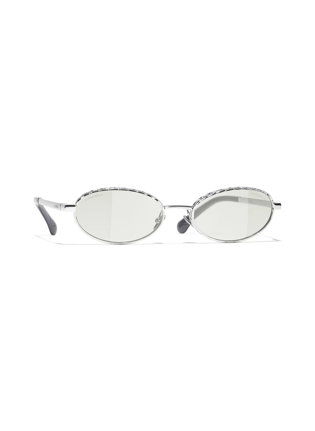 Chanel Women Oval Silver / Light Gray Sunglasses