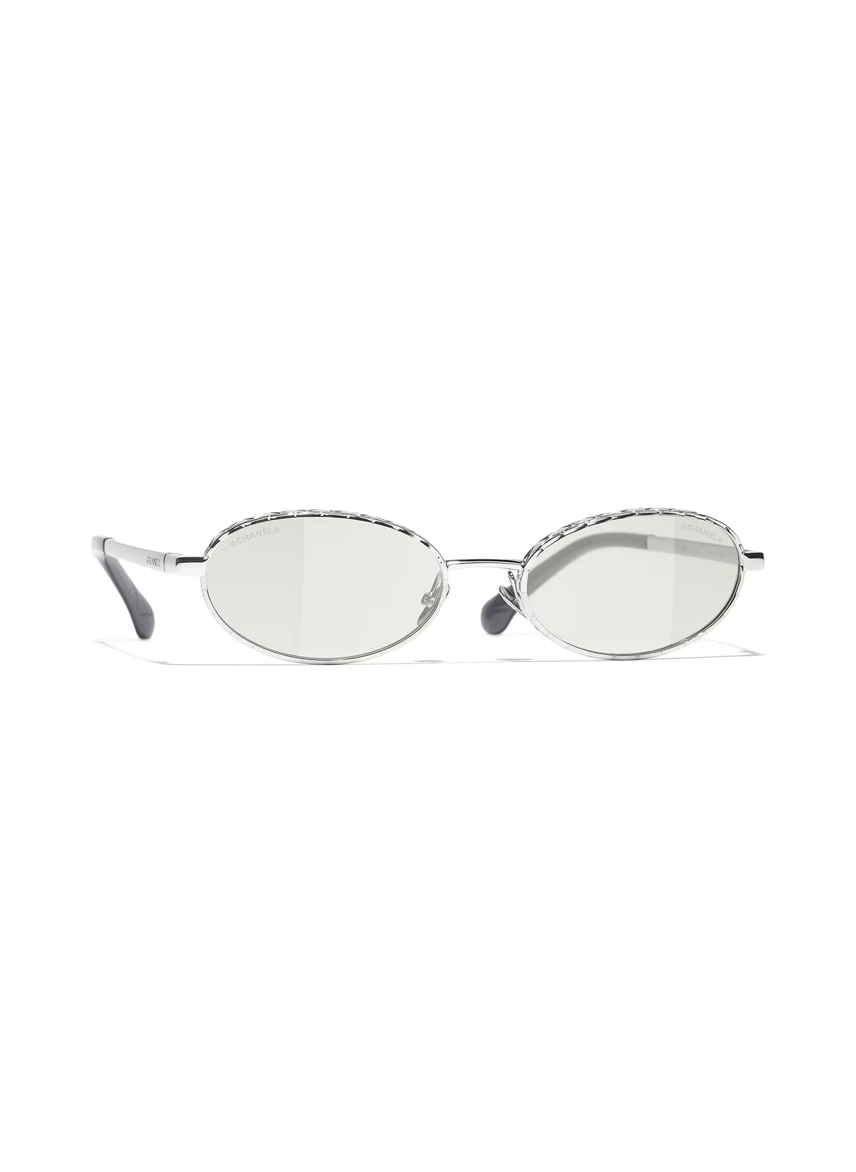Chanel Women Oval Silver / Light Gray Sunglasses