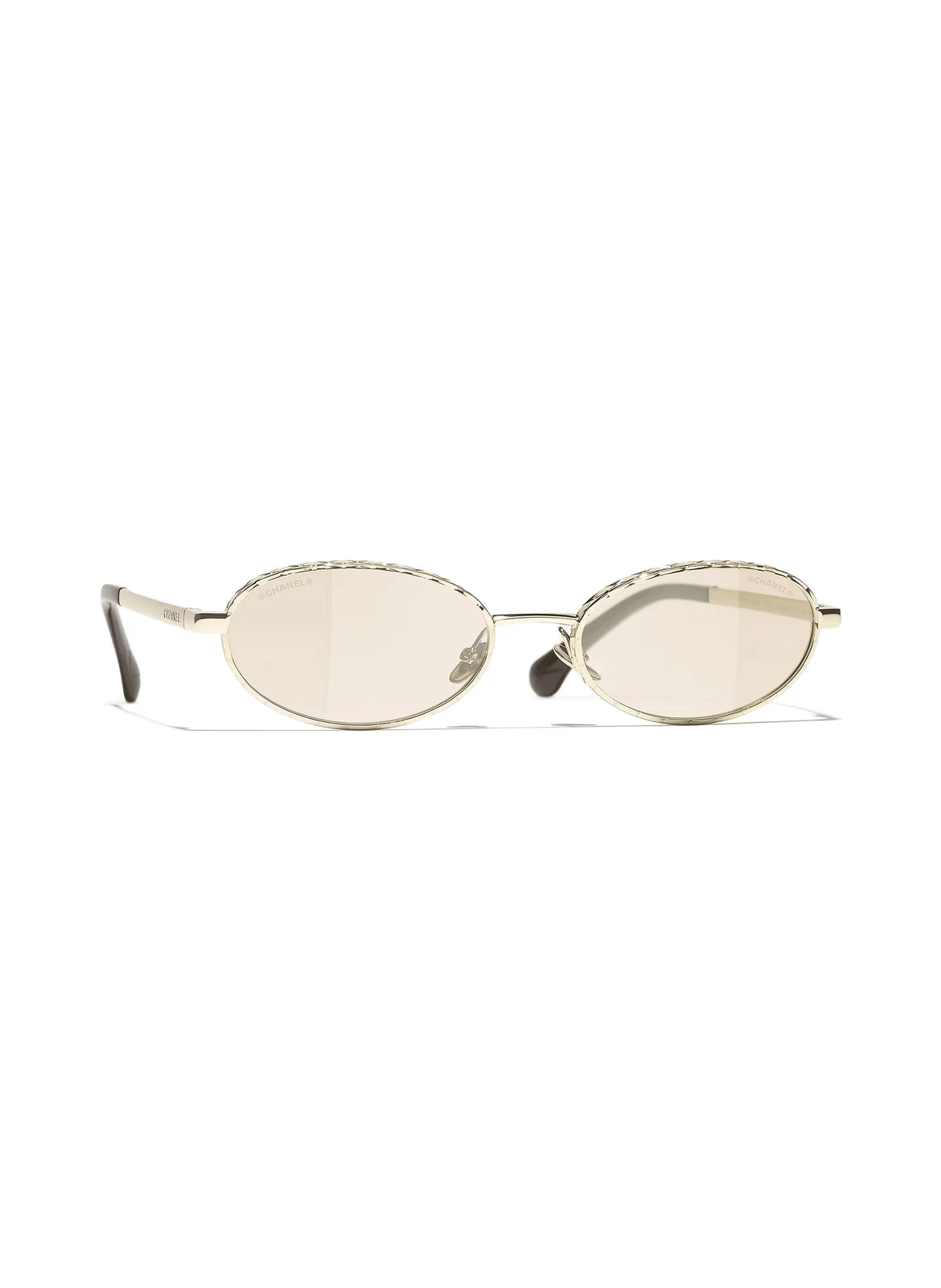 Chanel Women Oval Gold / Light Brown Sunglasses