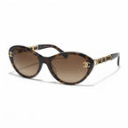 Chanel Women Brown/Gold Gradient Chain Sunglasses