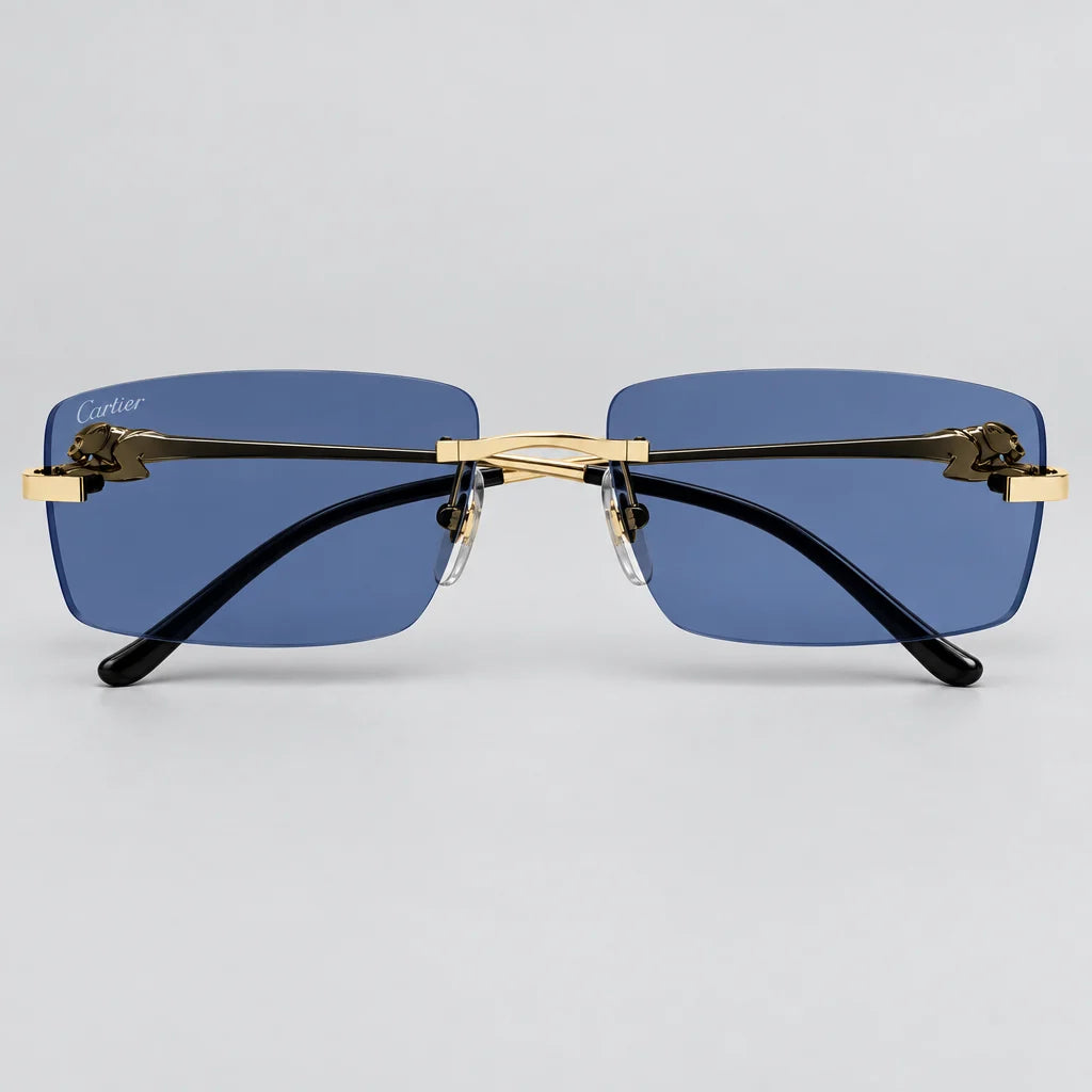 Cartier Panthère de C Unisex Gold & Blue Rimless Sunglasses