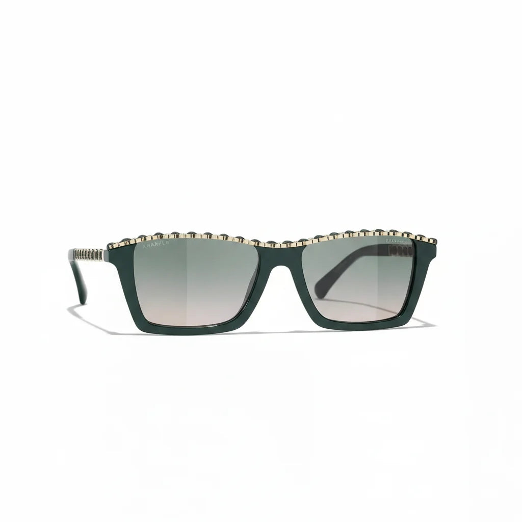 Chanel Women Rectangular Green Sunglasses