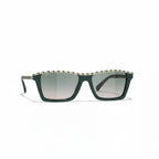 Chanel Women Rectangular Green Sunglasses