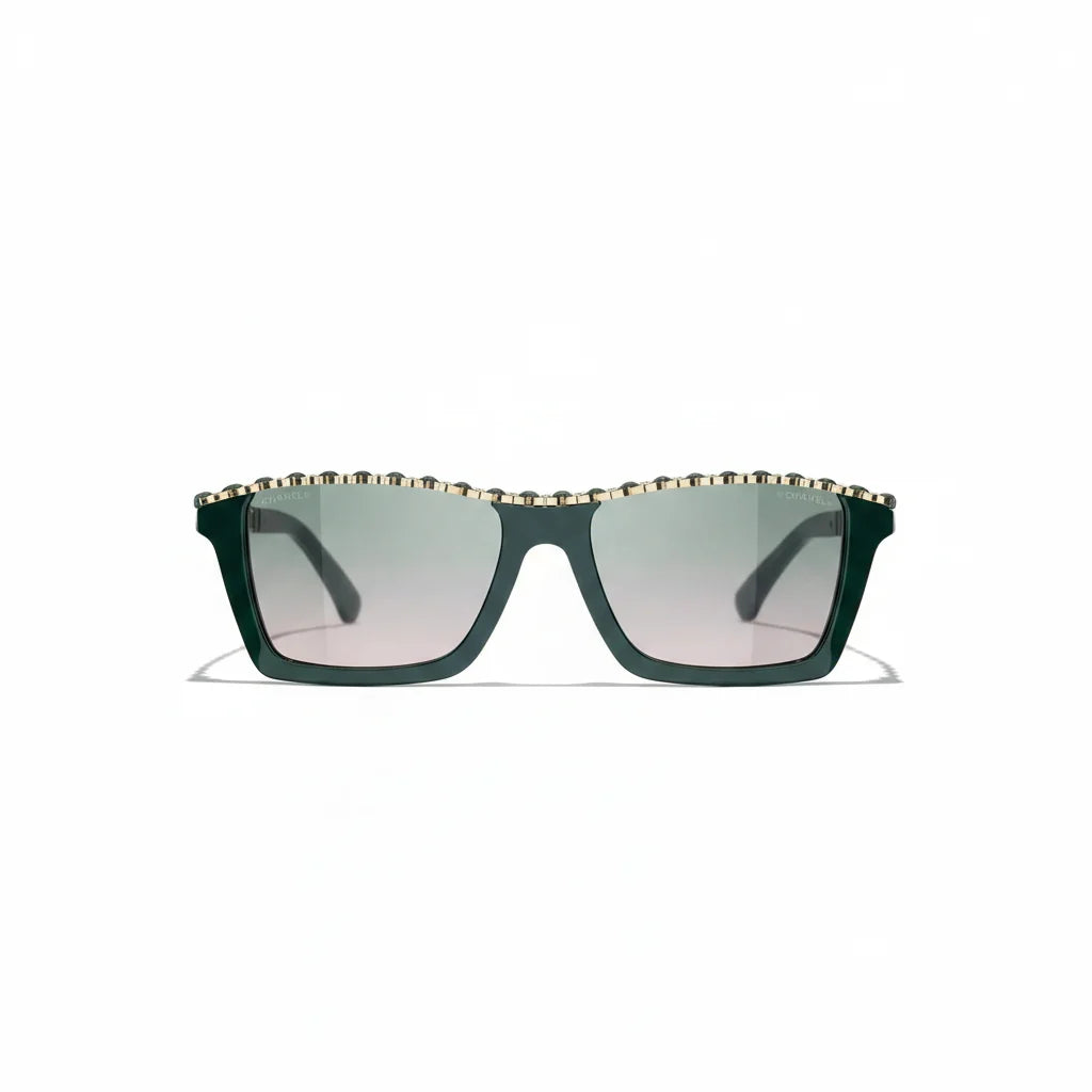 Chanel Women Rectangular Green Sunglasses