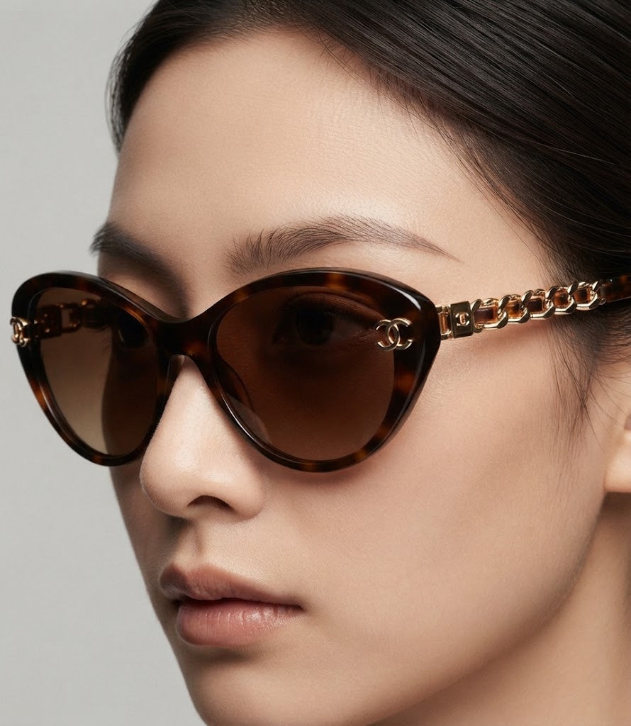 Chanel Women Brown/Gold Gradient Chain Sunglasses