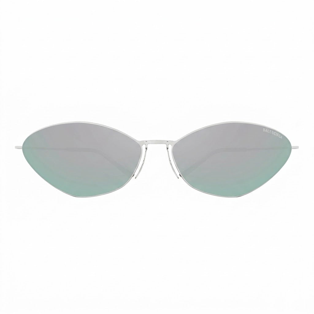 Balenciaga Unisex Extreme BB0350S 004 Cat-Eye  Silver-Green Mirrored Sunglasses 