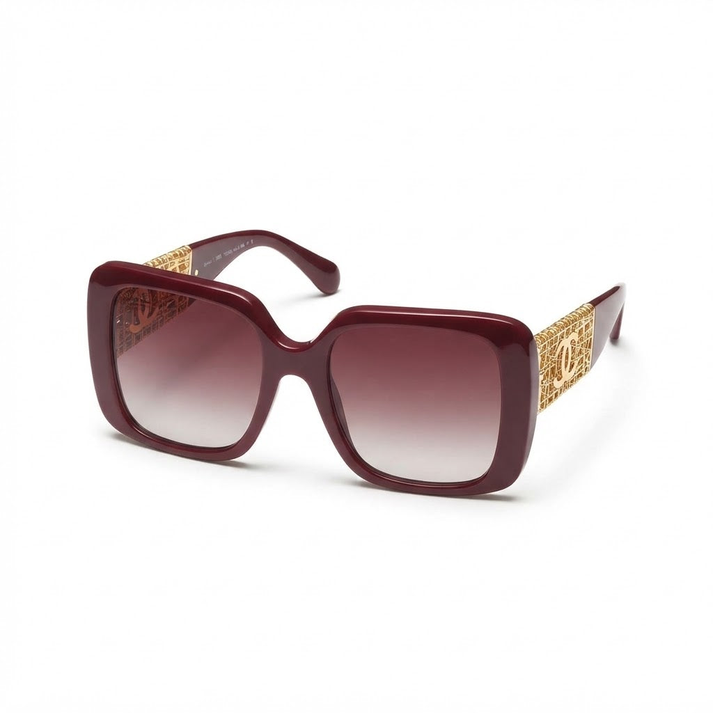 Chanel Women Square Red & Gold Jewel Sunglasses