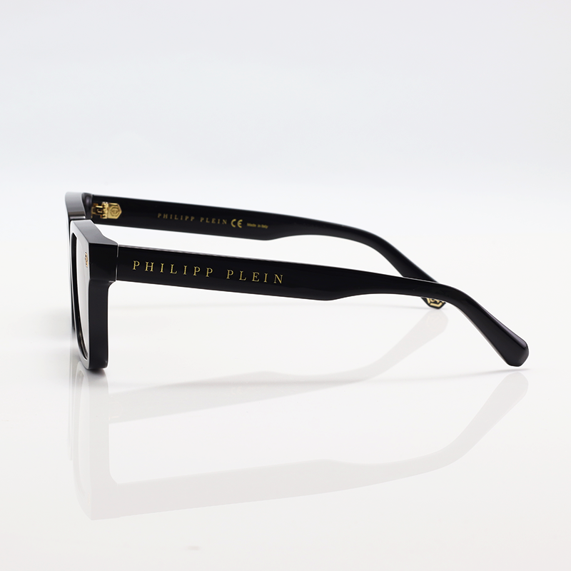 Philipp Plein Men Gold Bridge Hexagon Black Acetate Square Sunglasses