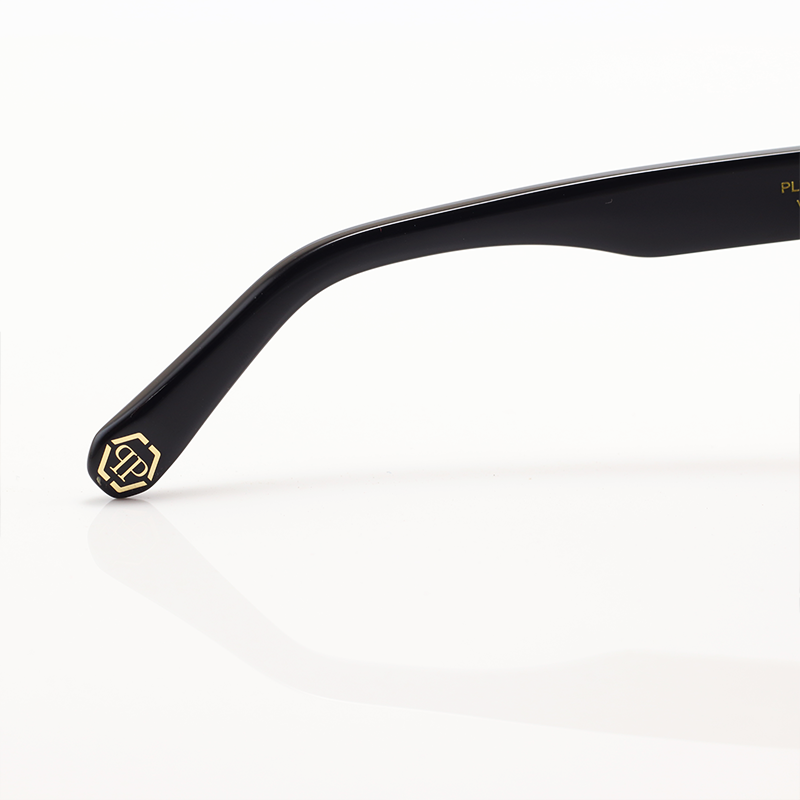Philipp Plein Men Gold Bridge Hexagon Black Acetate Square Sunglasses