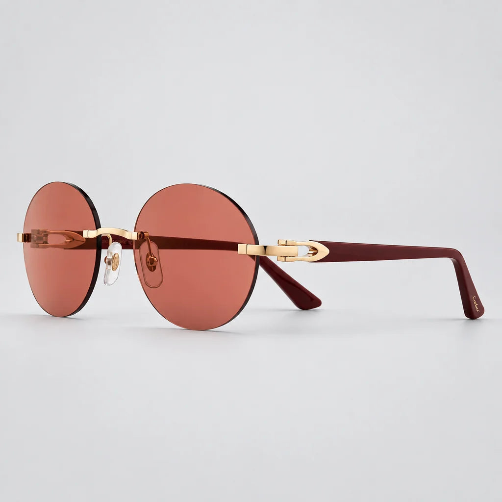 Cartier Elongated C de Motif Women Round Rimless Red Sunglasses