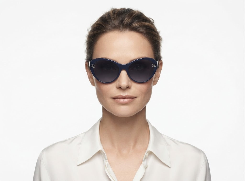 Chanel Women Blue Gold Chain Sunglasses
