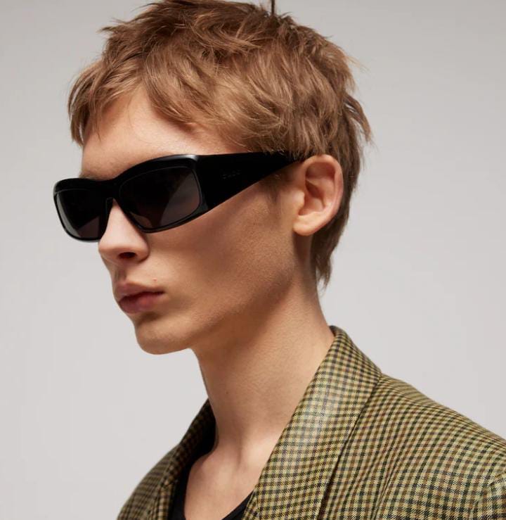 Gucci Men Rectangular Frame Black Sunglasses