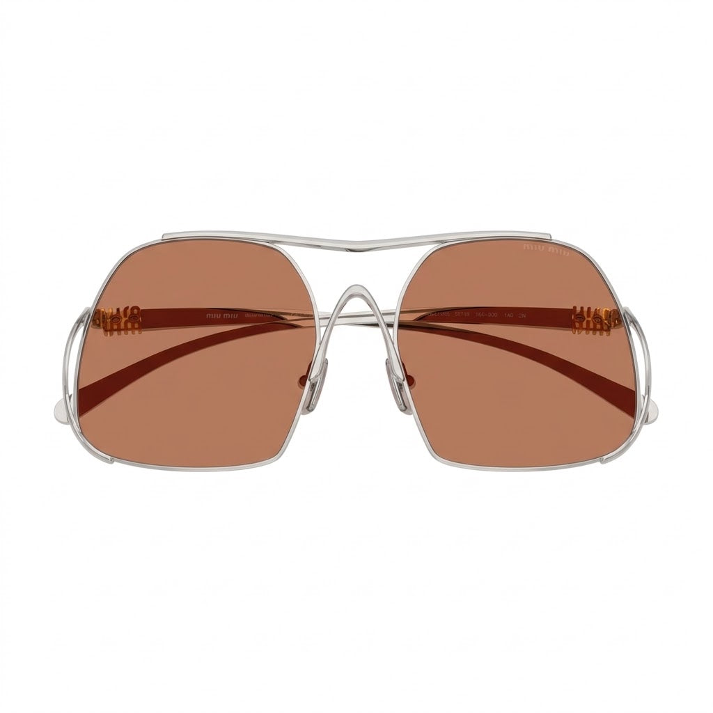Miu Miu MU A55S Women Square Silver / Brown Sunglasses