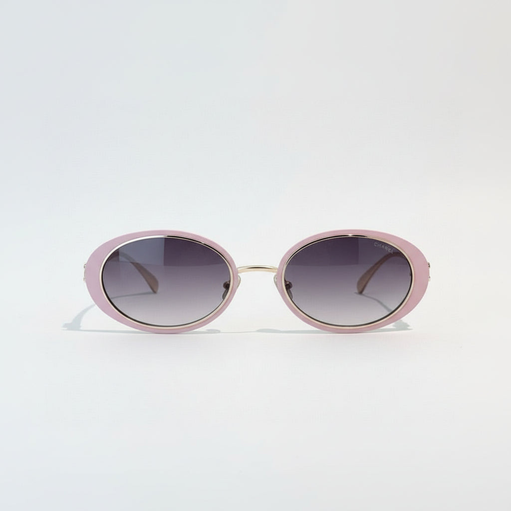  Chanel Women Oval Pink Grey Gradient Sunglasses 